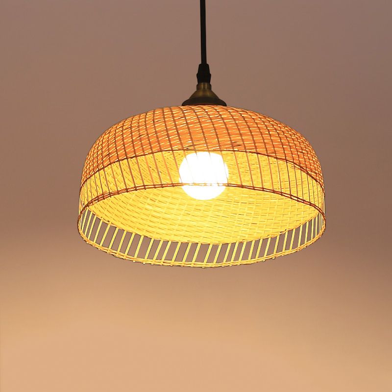 Wood Dome sospensione a sospensione Contemporary Bamboo 1 lampadina sospesa