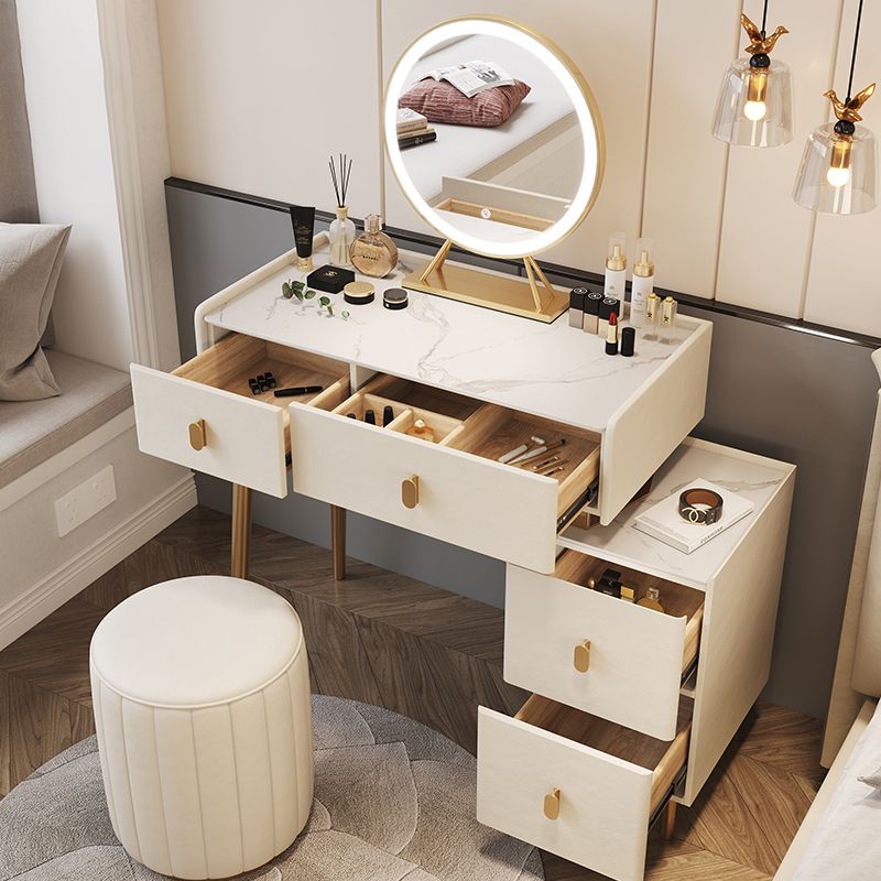 2/4-Drawer Vanity Makeup Table Set Vanity Stool - 15.57" D x 30.71" H Vanity White