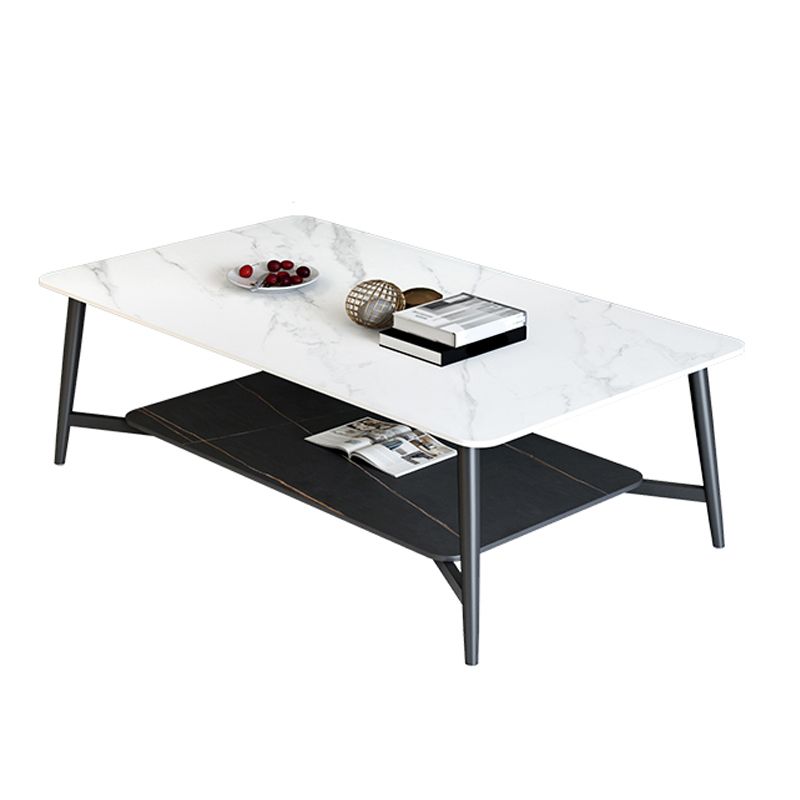 Glam 4 Legs 1 Coffee Table Slate Rectangle Cocktail Table with Shelf