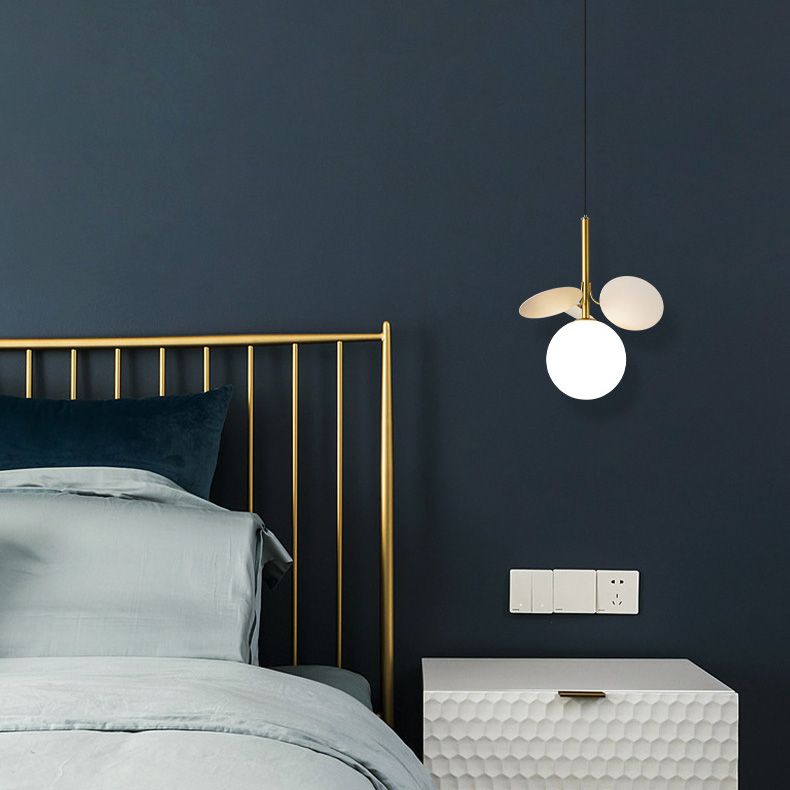 Modern Creative Single Pendant Light Globe Hanging Lamp with White Glass Shade