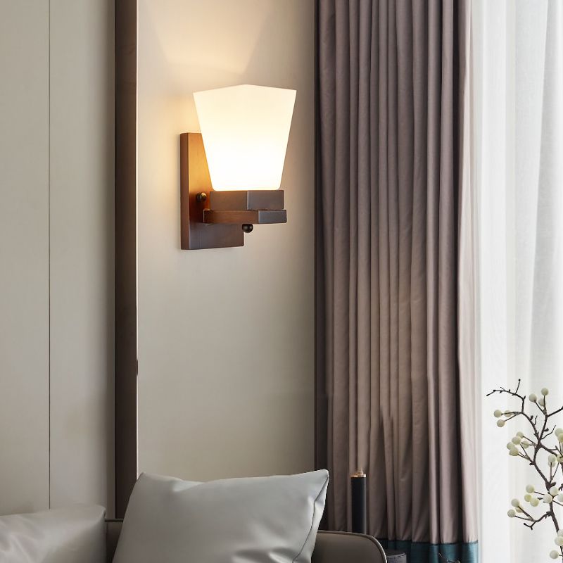 Sala de estar de madera apliques contemporáneos 1 cabeza de vidrio de vidrio luz montada en la pared