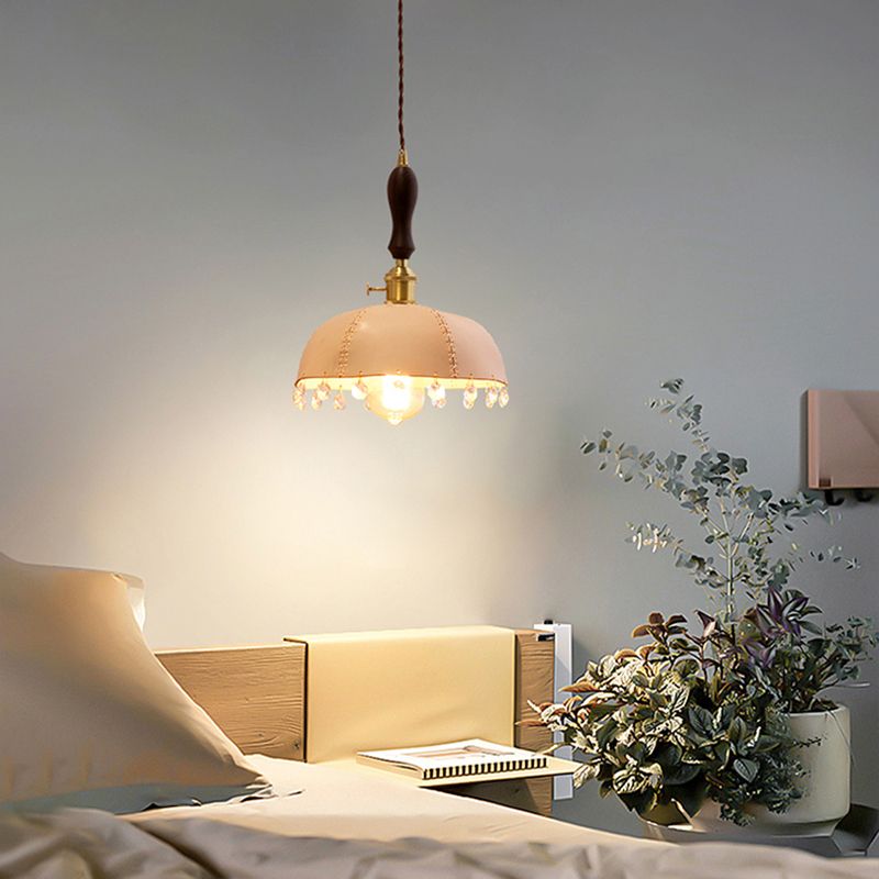 Leather Bowl Shape Hanging Lights Modern Style 1 Head Hanging Mount Fixture with Crystal