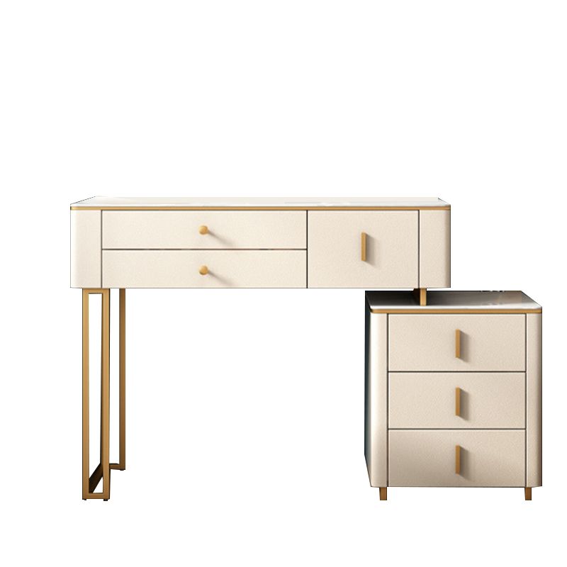 Stone Top Vanity Desk with 6 Drawers, Metallic White/Grey, 15.75" D x 30.71" H