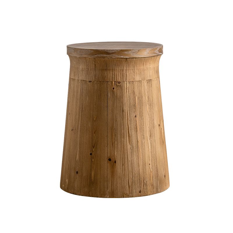 Rustic Drum Side Table Solid Wood Round End Table in Distressed Finish