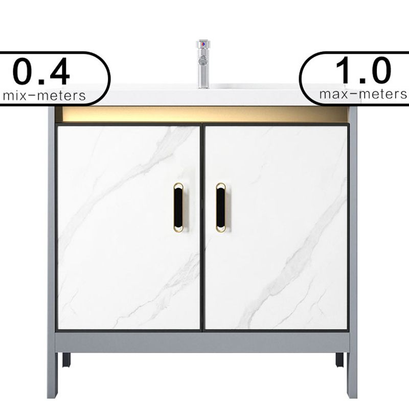 White Vanity Set Single Sink Freestanding Metal Mirror Bathroom Vanity with Faucet