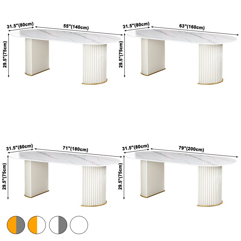Glam Sintered Stone Top Kitchen Dining Table Oval Standard Dining Table with Double Pedestal Bases