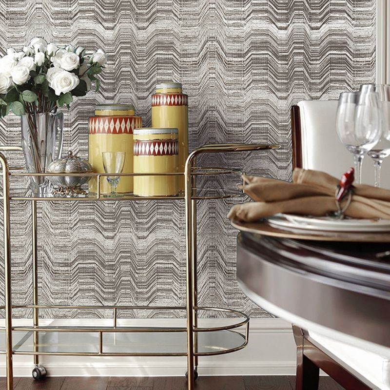Modern Wave Line Wallpaper for Living Room 33' L x 20.5" W Wall Decor in Brown-Beige