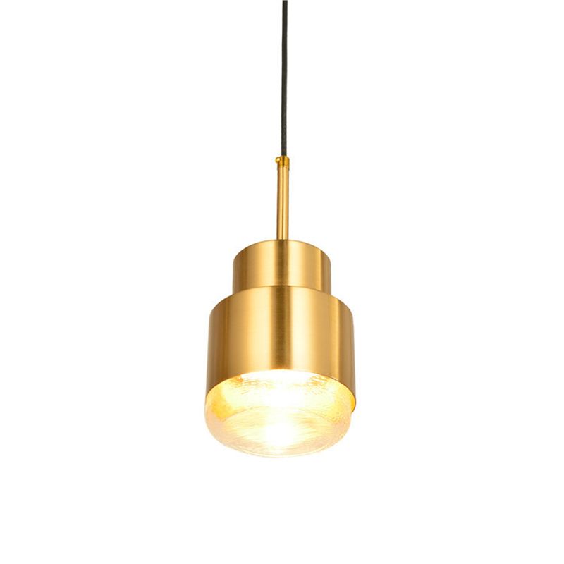 Electroplated Gold Postmodern Metal Hanging Light Glass Shade Single Bulb Cylindrical Pendant Lamp