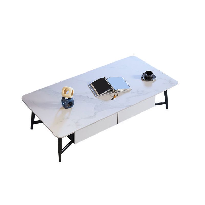 Modern Style Rock Slate Top White Gold/white/black Gold Metal Leg Coffee Table
