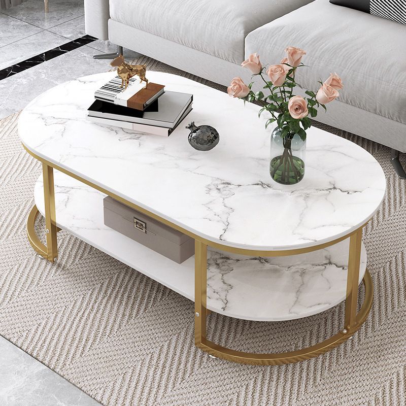 Oval Modern Coffee Table Wood Minimalist Coffee Table for Living Room
