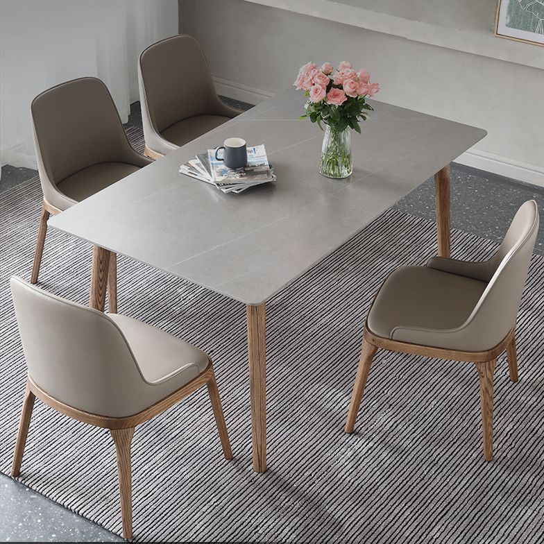Mid-Century Sintered Stone Dining Table Gray Rectangle Dining Table for Kitchen