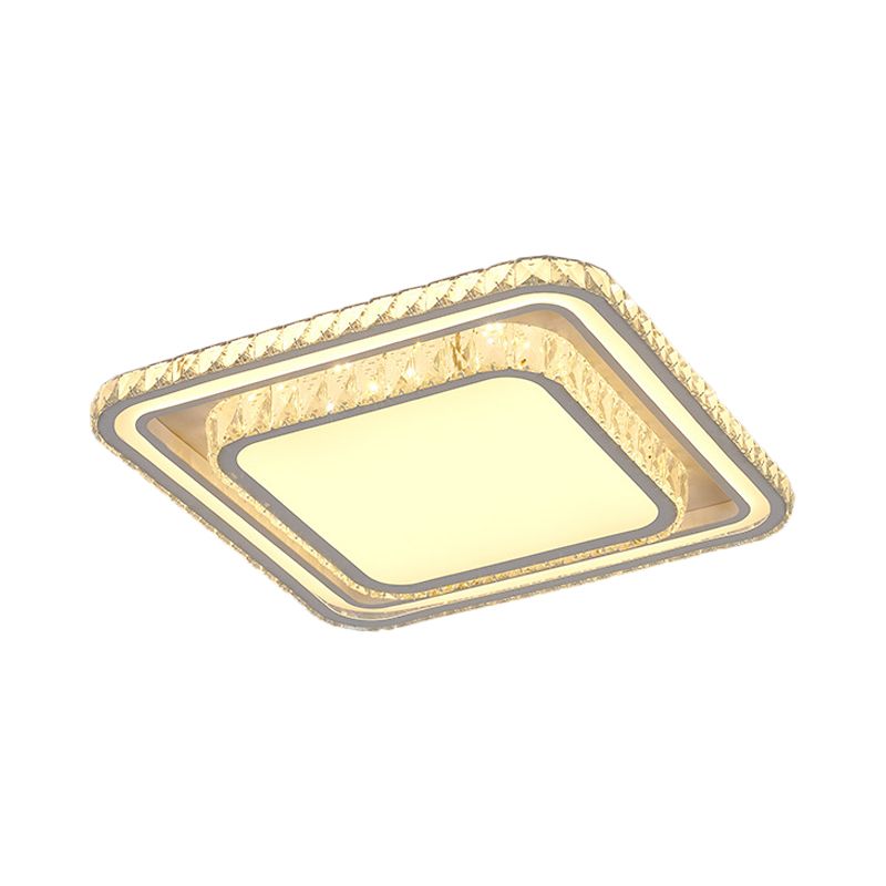 Contemporary Round/Square Flush Mount Lamp LED Crystal Flush Mount Ceiling Fixture in White