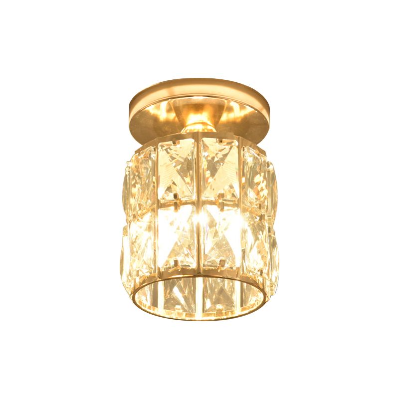LED Flushmount Lighting Minimalism Cylinder/Globe Faceted Crystal Flush Mounted Lamp in Gold