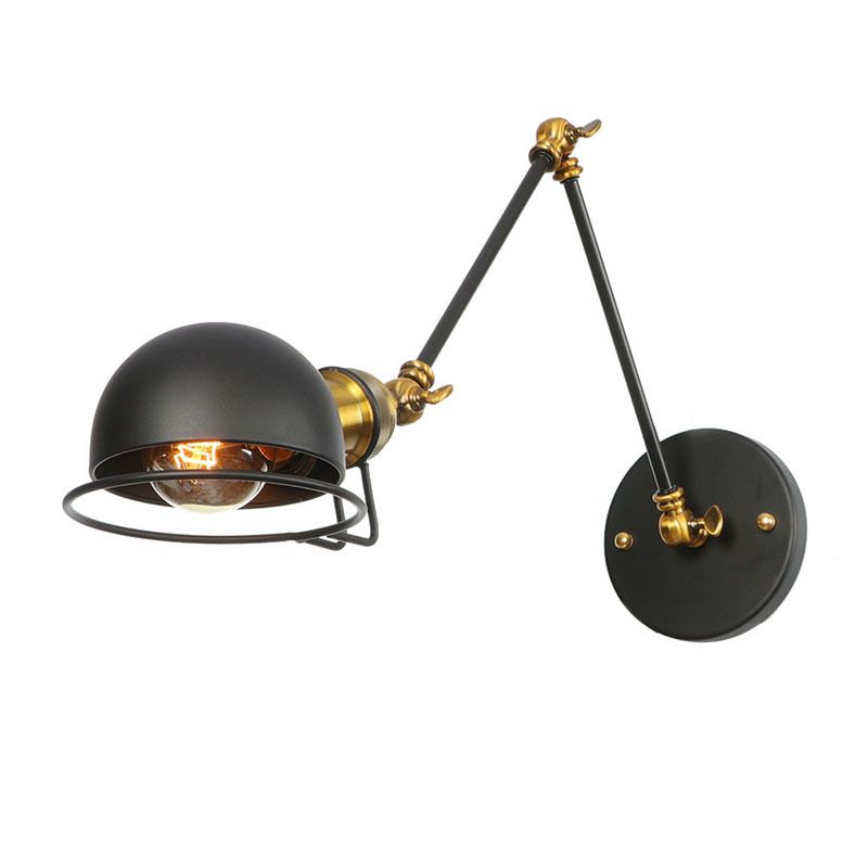 Lampe murale du bras swing en métal vintage avec nuance de bol à 1 feu de style industriel.