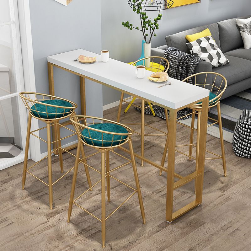 White Solid Wood Bar Table Gold and Metal Base Bar Table for Kitchen Living Room