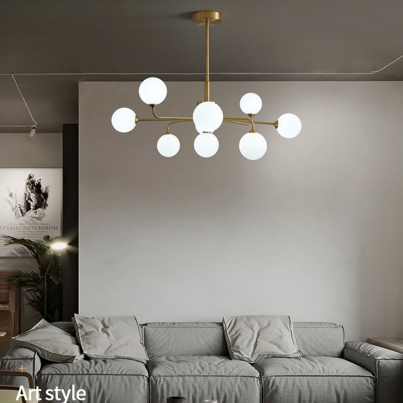 Modern Simplicity Sputnik Pendant Chandelier Opal Glass Hanging Light Fixture for Living Room
