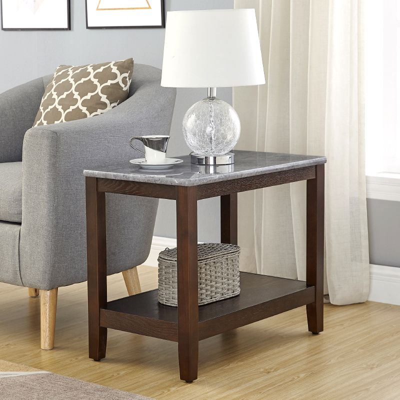 24" Tall Farmhouse Rectangular Wooden Side Table With One Shelf and 4 Wood Legs