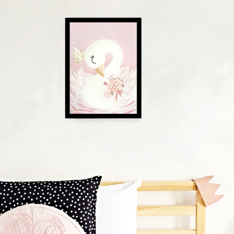 Crown Swan and Bloom Wall Art Decor Living Room Wild Animal Canvas Print in Pink