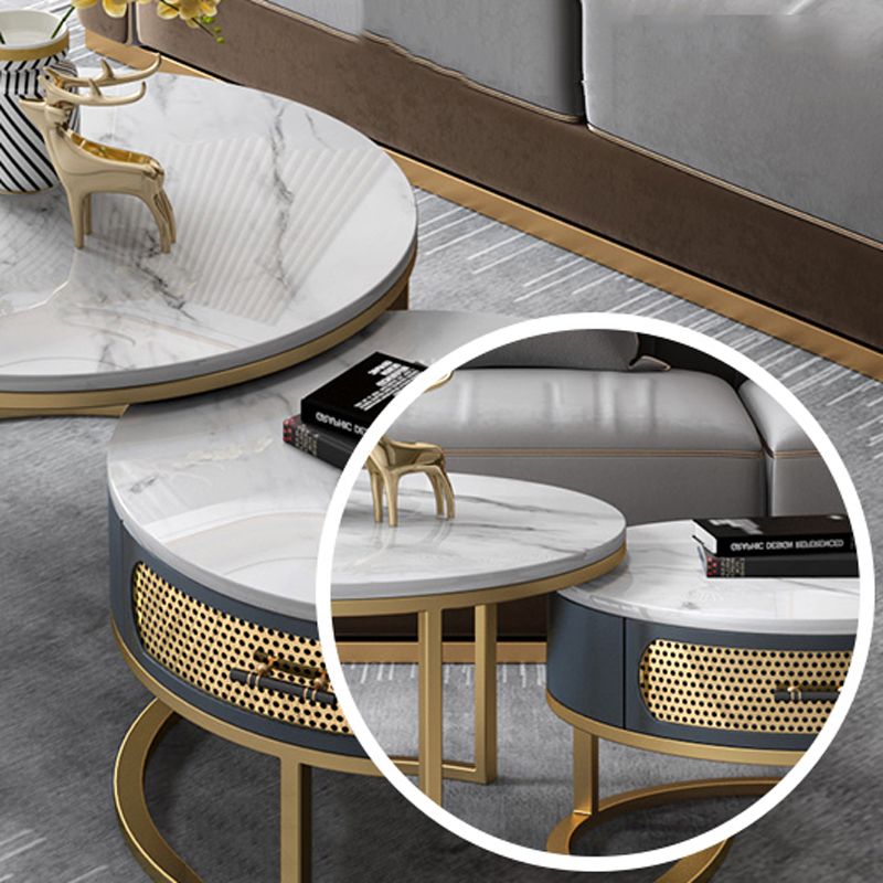 Slate Round Frame Coffee Table Nesting Modern Coffee Table Set