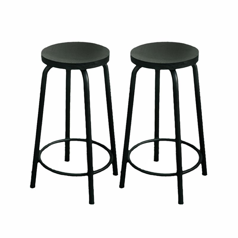 Modern Style Iron Bar Stool with Footrest Coffee Shop Casual Round Bar Stool