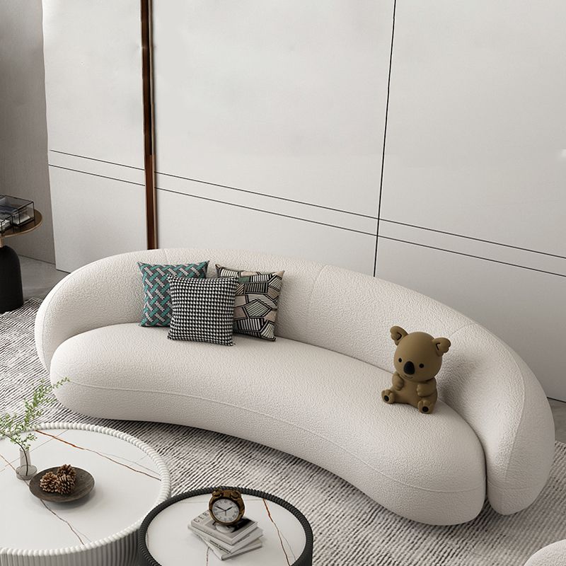 Modern White/grey Wool Curved Sofa Tight Back Stationary Sectional