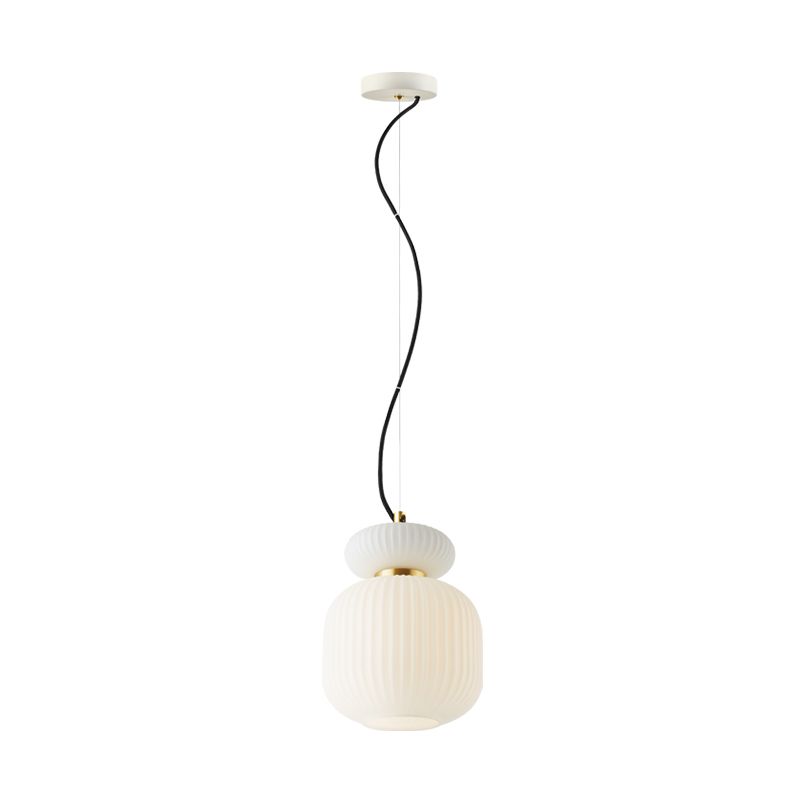 Modern Jar Ceiling Lighting White and Gold Glass 1 Bulb Dining Room Hanging Light Kit