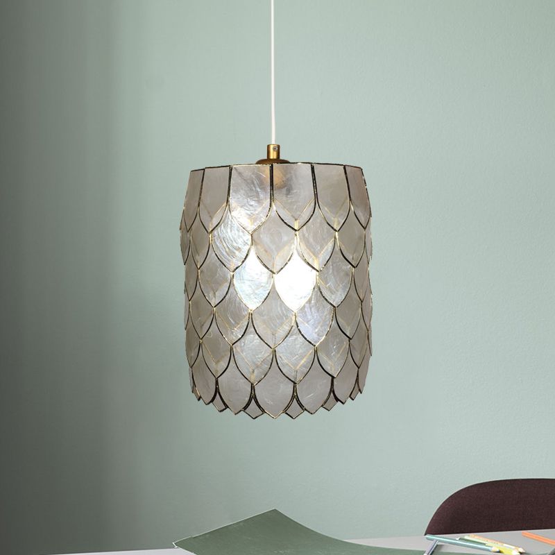 Silver Cylinder Hanging Lighting Modern 1-Light Shell Suspended Pendant Lamp with Scale Design