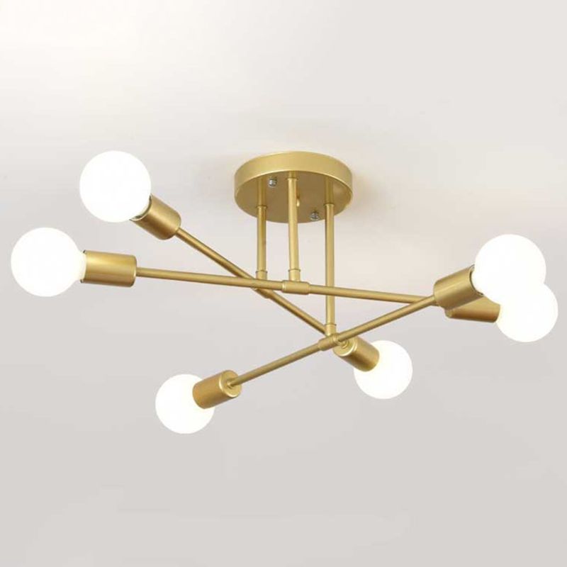 Industrial Vintage Sputnik Ceiling Fixture Wrought Iron Semi Flush Mount for Living Room