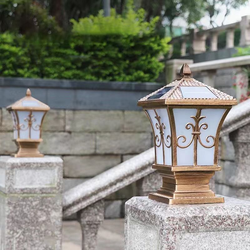 Drum Shape Metal Outdoor Light Modern Style 1 Light Solar Pillar Lights