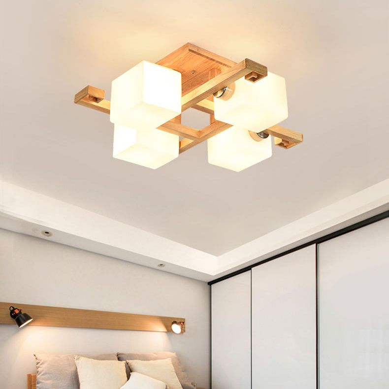 Wood Geometric Flush Mount Lights Contemporary Style Multi Lights Flush Ceiling Light