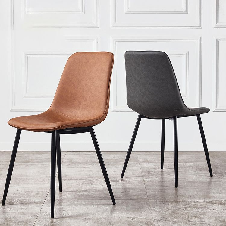 Macaron color Scandinavian Dining room Chair Leather Solid Back Side Chair