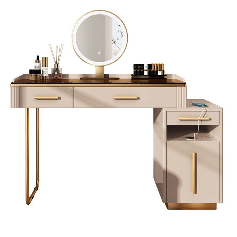 Glass Make-up 15.74" Wide White Vanity Makeup Vanity Desk Table with 3 Drawers