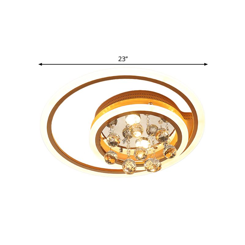 LED Parlor Flush Mount Lamp Modern Gold Close to Ceiling Lighting Fixture with Triangle/Round/Loving Heart Crystal Shade
