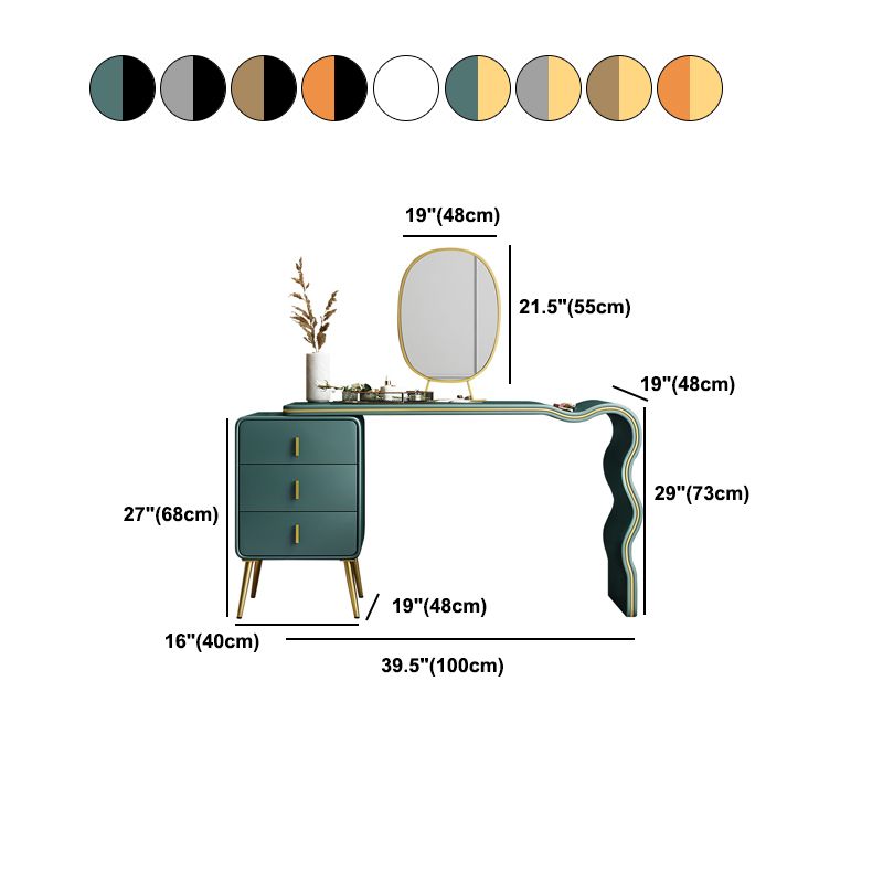 3 Drawers Make-up Vanity Set, 28.74" H Leather Vanity with Stool & Mirror
