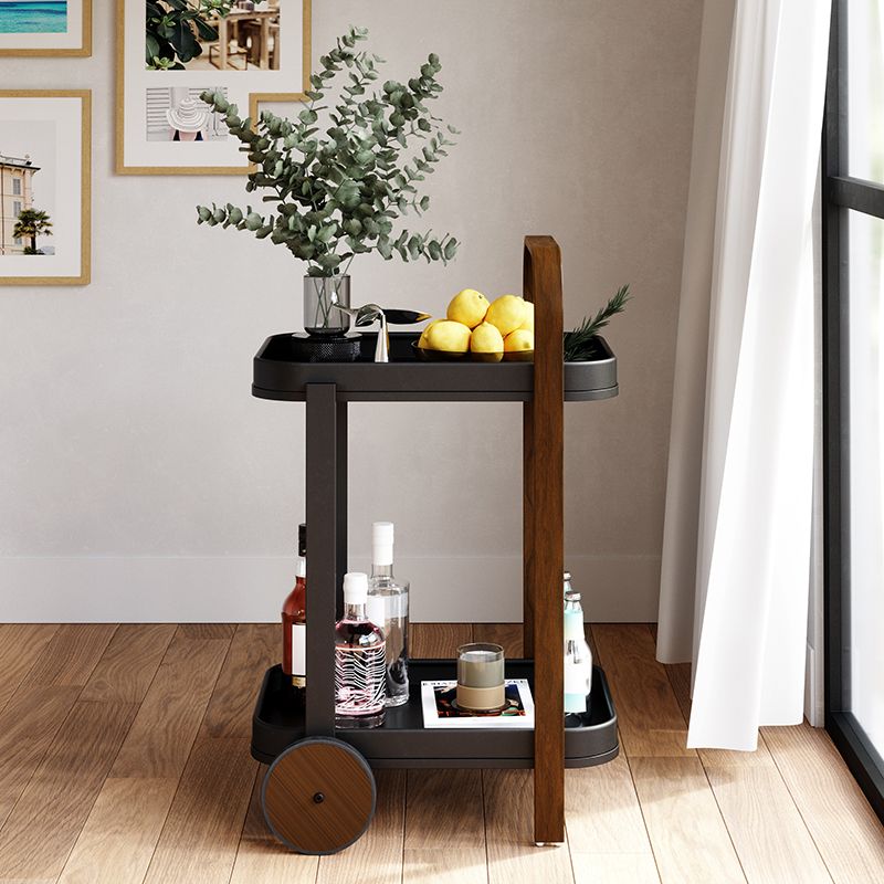 Wood Rectangle Tray Top Side Table 31.5-inch End Table with Wheel and Shelf