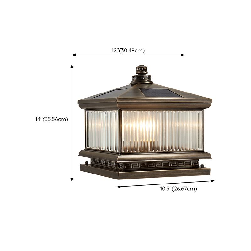 Rectangle Shape Metal Outdoor Light Modern Style 1 Light Solar Pillar Lights in Bronze