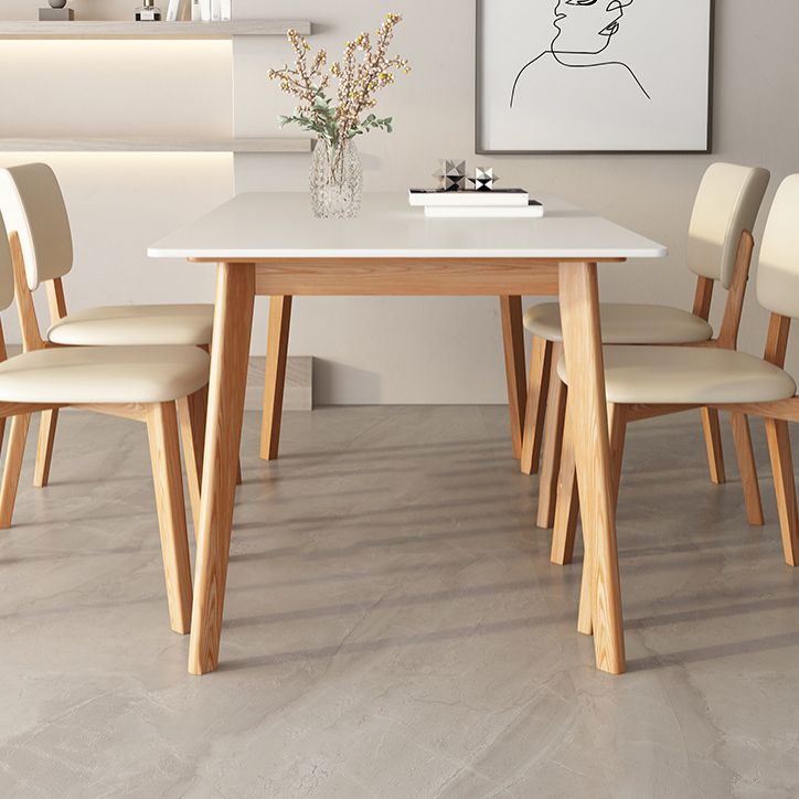 Modern Rectangular Stone Top Dining Table with 4 Natural Beech Base