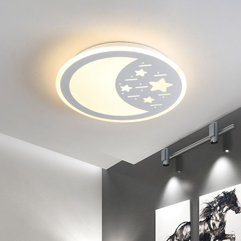 Kids Moon/Star/Loving Heart Flushmount Lighting Metallic LED Bedroom Flush Mount Lamp in White
