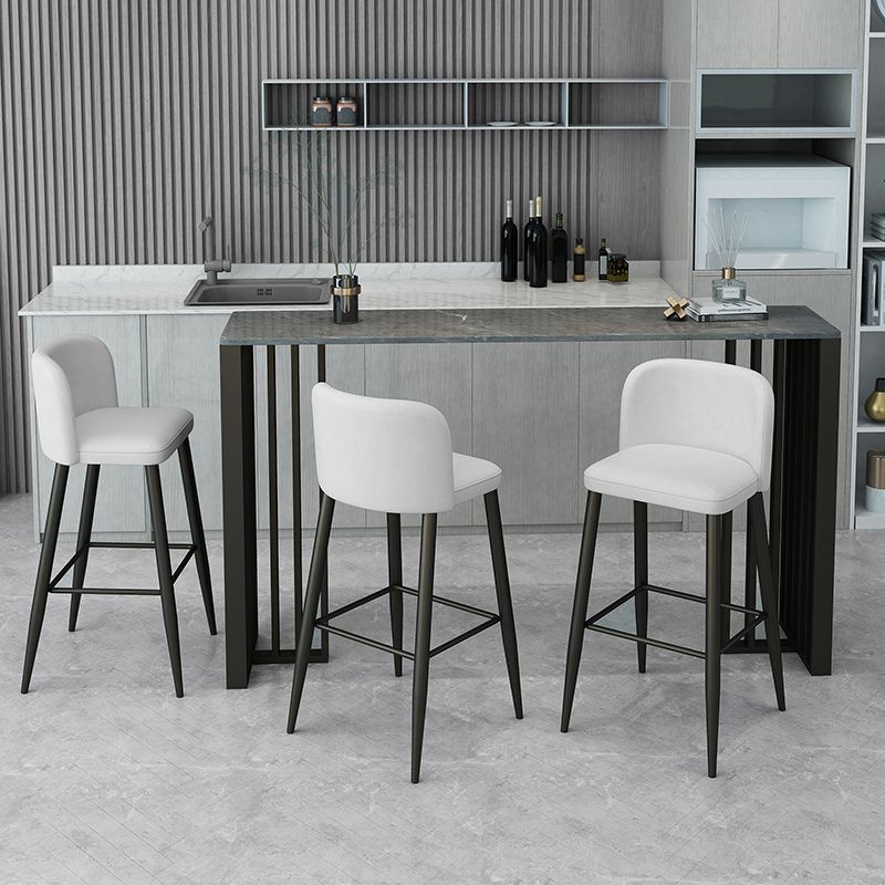 Modern Upholstered Low Back Faux Leather Bar Stools with Footrest