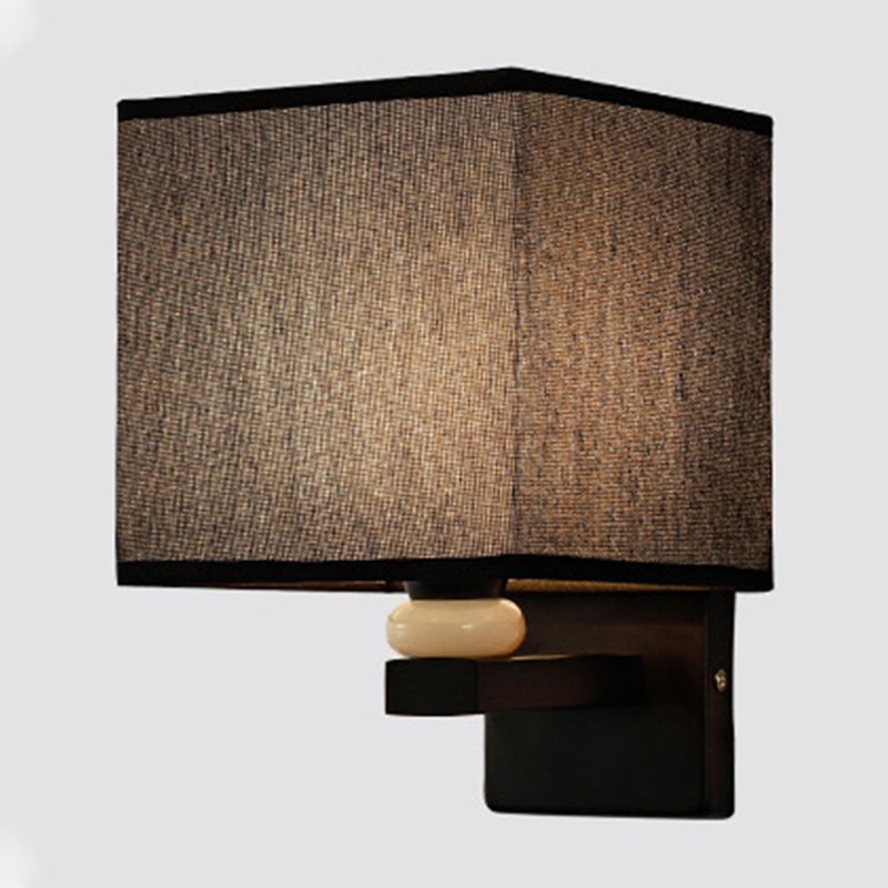 Rectangle Wall Mount Lamp Modern Fabric 1 Bulb Flaxen/White/Beige Wall Light Fixture with Faux Jade Decor