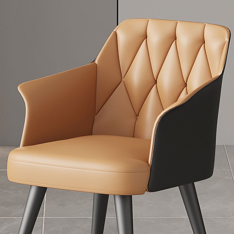 Silla de comedor con brazo de metal Glam, silla lateral de piel sintética para uso en restaurantes