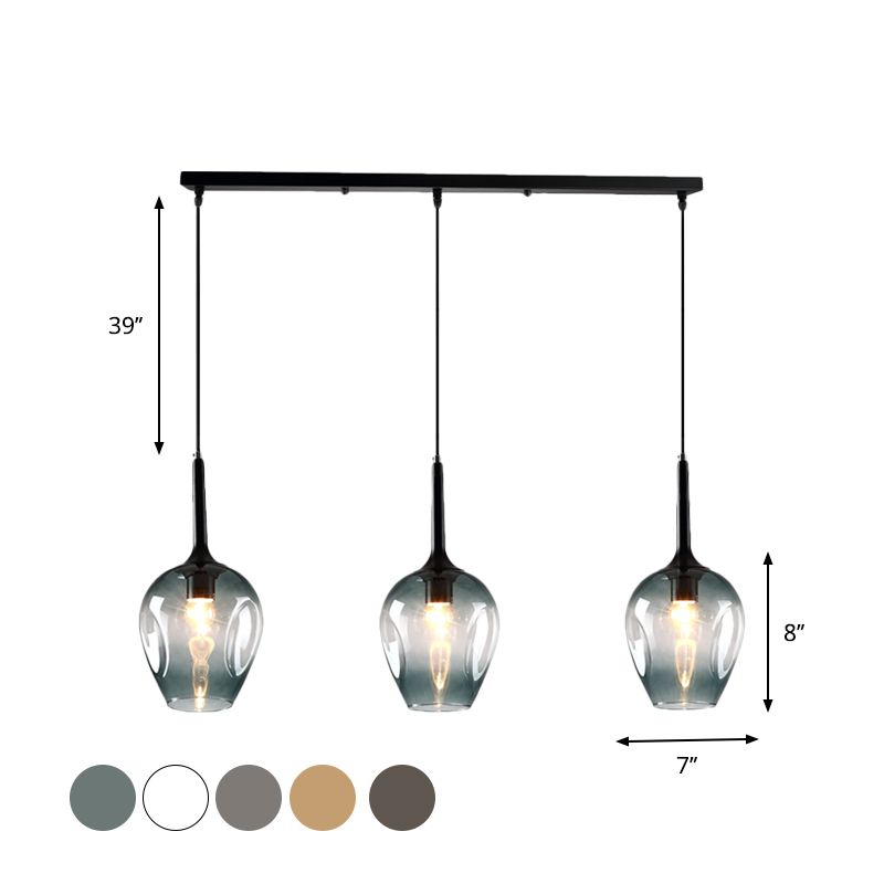 Tulip Cluster Pendant Lamp with Linear Design Modern Amber/Smoke/Blue Glass 3 Lights Black Ceiling Hung Light