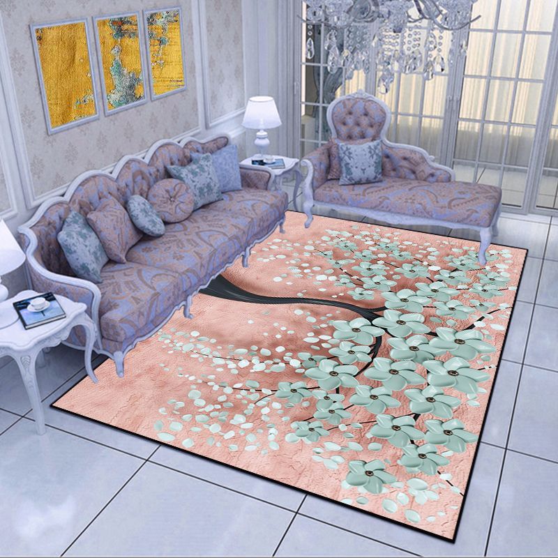Modern Living Room Area Rug Multi Color Flower Carpet Polypropylene Washable Non-Slip Stain Resistant Indoor Rug