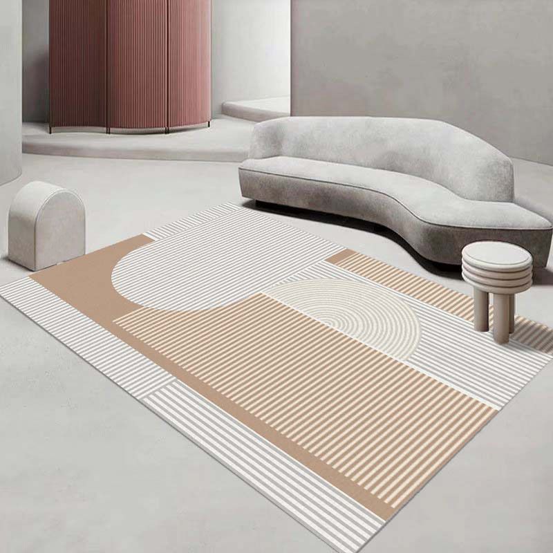 Light Blue Modern Rug Polyester Line Rug Washable Rug for Home Decor