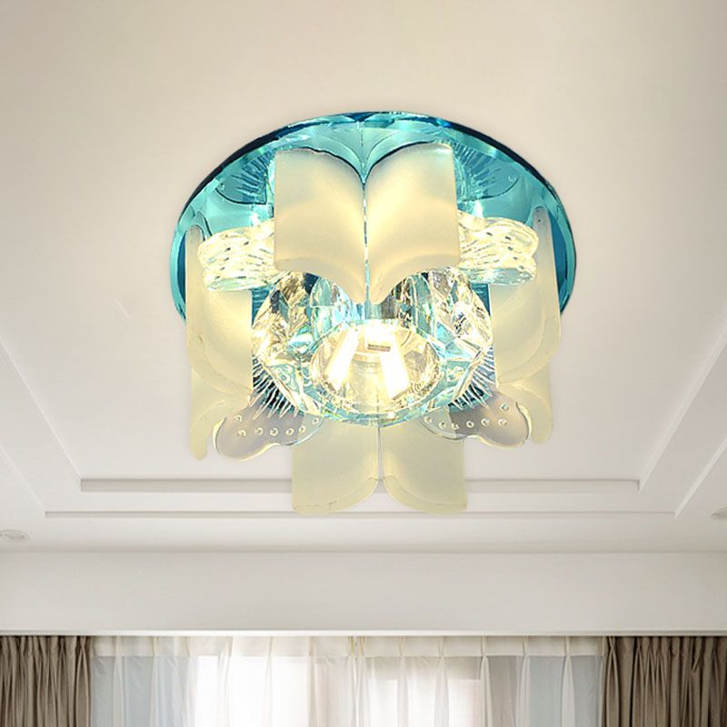 LED Petal Flush Mount Spotlight Modern Blue/Gold/Tan Finish Clear Crystal Ceiling Flush with Wavy Panel