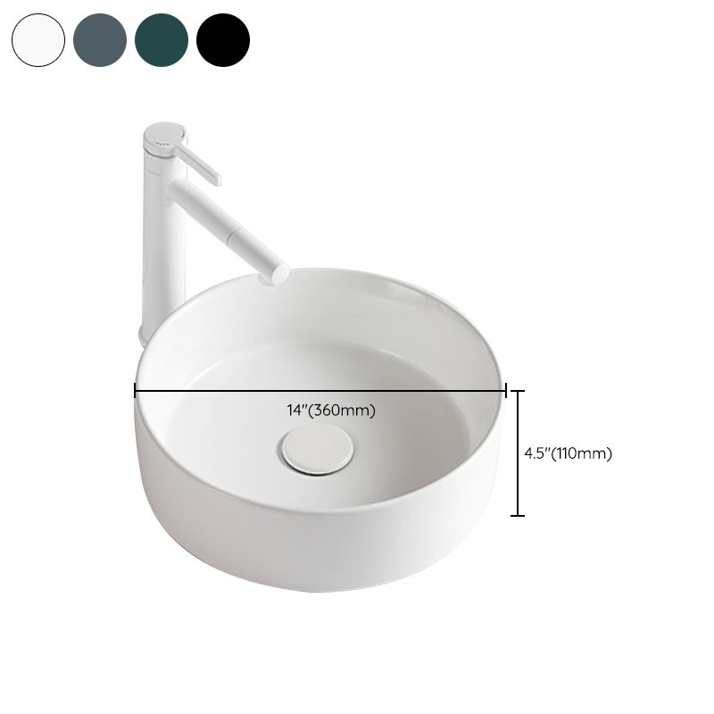 Modern Bathroom Sink Porcelain Round Vessel Sink with Pop-Up Drain