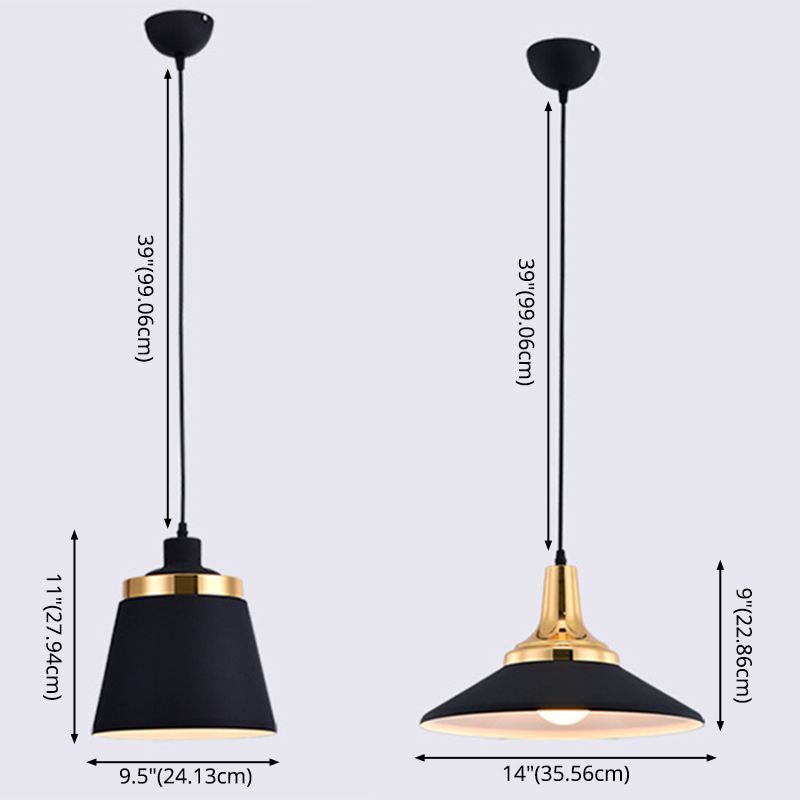 Black and Gold Shaded Pendant Lamp Nordic 1-Light Metal Ceiling Light for Dining Room