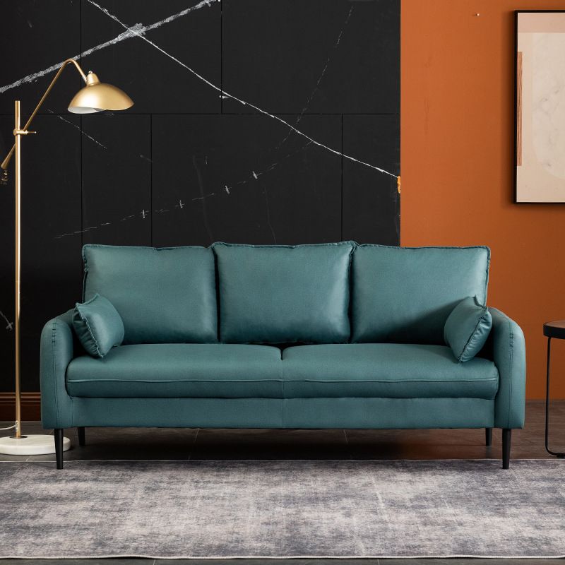 Faux Leather Cushions Sofa 3-Seat Contemporary 30.7" High Sofa