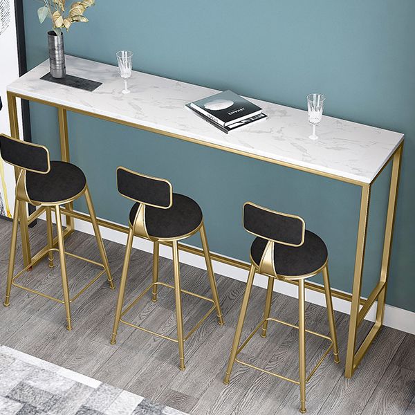 White Glam Style Bar Table in Faux Marble and Metal Bar Table for Living Room, Only Table