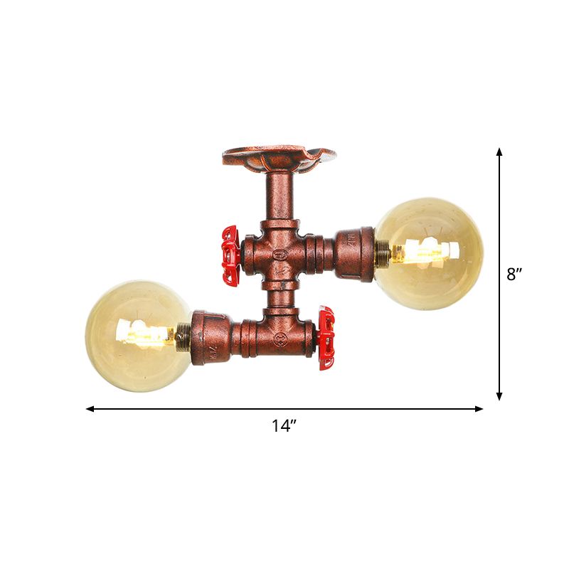 Plafonnier LED en verre ambré et cuivre, boule lumineuse à 2 têtes, luminaire de plafond semi-encastré pour ferme